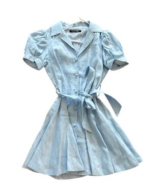 NWT Dolce Cabo Pale Blue Button-Front Tie-Waist Mini Dress